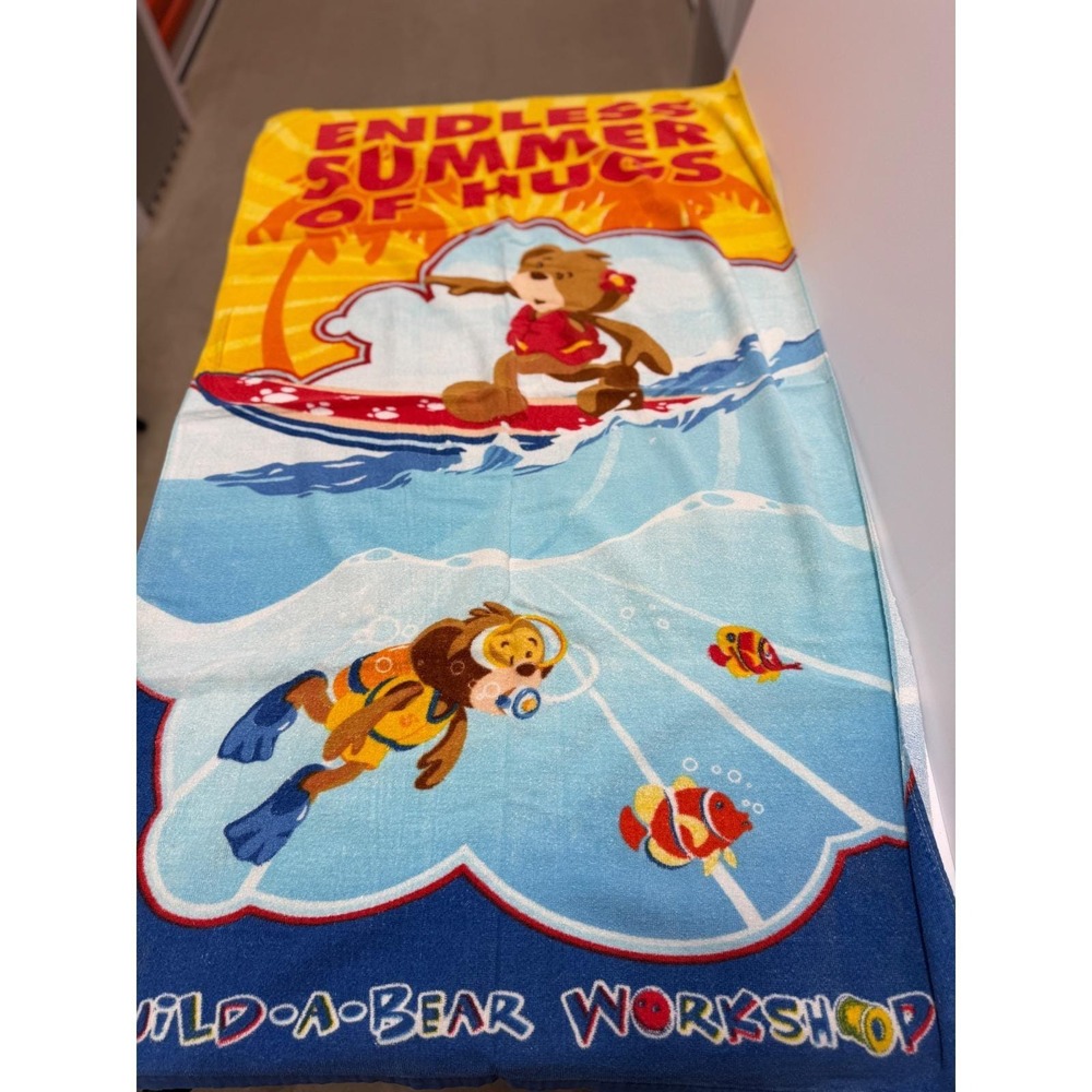 Build A Bear Workshop Beach Towel Endless Summer Hugs Surfing Diving Fish - Picture 3 of 6